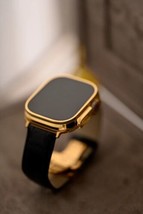 24k Gold Plated Apple Watch ULTRA 2 49mm Black Leather Band 24k Gold Buckle - £2,240.36 GBP