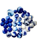 Vintage Glass Marbles Lot Of 32 Blue White Swirls 15-18cm And Two 1” Sho... - $50.00