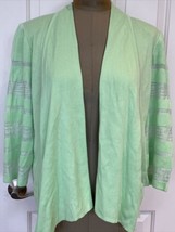 Ming Wang Open Cardigan Sweater Jacket Spring Green Stripe Petite Large - $32.00