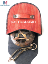 NauticalMart Antique Pocket Leather Case Nautical compass with chain  - £38.53 GBP