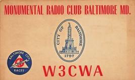 BALTIMORE MD~MONUMENTAL RADIO CLUB~W3CWA~1959 QSL POSTCARD - £1.96 GBP