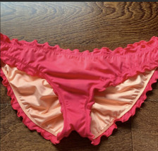 Victoria Secret Medium M Bikini Bottom Ruffle Cheeky Ruched Back Neon Co... - £17.69 GBP