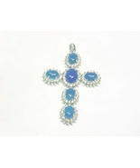 Large BLUE CHALCEDONY and WHITE TOPAZ Cross Pendant in Sterling Silver -... - £71.77 GBP