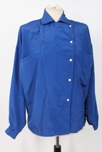 Vtg Oscar de la Renta 8 Royal Blue Asymmetrical Button Long Sleeve Top Pockets - £20.17 GBP