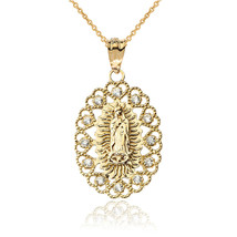 Gold Virgin Mary Lady Of Guadalupe Filigree CZ Pendant Necklace - £169.49 GBP+