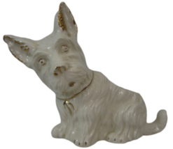 Vintage 1940s scottish terrier scotty scottie ceramic planter white w gold - £16.99 GBP