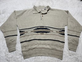 Marquis Sweater XL Geometric Textured Pullover Knit MCM Button Collar Fl... - $16.07