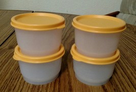 NEW Tupperware Snack Cup set 4 opaque 4 oz w/ papaya gold seals lunch snack - £13.89 GBP