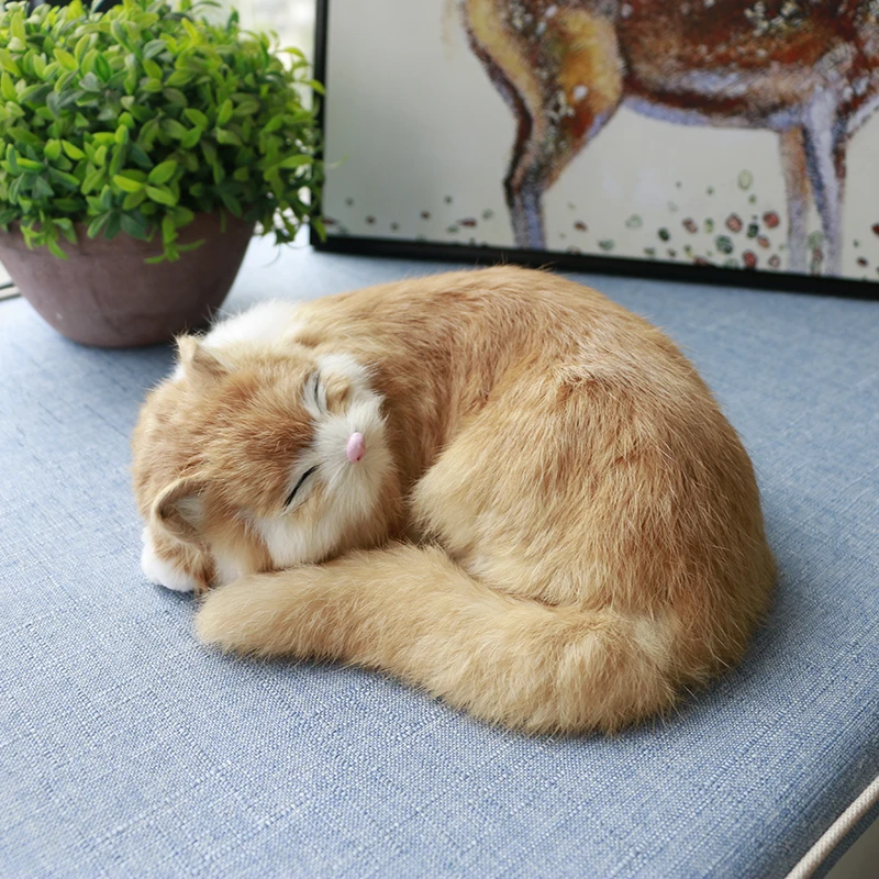 Sleeping Cat Simulation Animal Realistic Plush Kids Toys Kitten Doll Christmas - £15.58 GBP