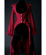 Red Victorian Gothic Corset Back Jacket Long Flared Flowing Steampunk Coat - £57.17 GBP