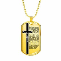 Express Your Love Gifts Matthew 6:9 Necklace Engraved 18k Gold Dog Tag w 24&quot; Cha - £51.76 GBP