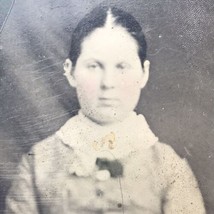 Woman Sitting 1800s Tin Type Photograph Vintage Photo Antique Middle Hair Part - £9.74 GBP