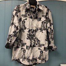 Vintage Portofino Shirt Mens M Medium Black Floral Double Lined 100% Cot... - $48.51