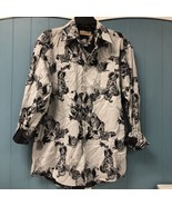 Vintage Portofino Shirt Mens M Medium Black Floral Double Lined 100% Cot... - £38.17 GBP