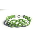 Green Leather Celtic Knot Bracelet with Silver Alloy Beads and Heart Mag... - $7.99