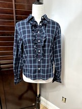 Pendleton Womens Button Front Shirt Blue Plaid Long Sleeve Ruffle Front S - $23.16