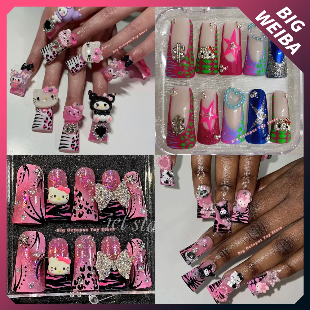 America Y2K Spicy Girl Duck Web Press On Nails Sticker Cartoon Cute Cat Fashion - £14.11 GBP+