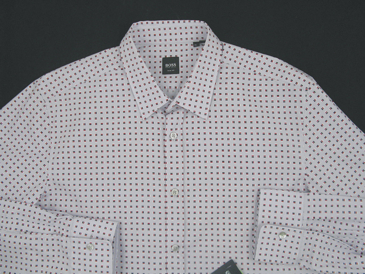Primary image for NEW $165 Hugo Boss Black Label Slim Fit Shirt!  XXL Gray with Geometric Design