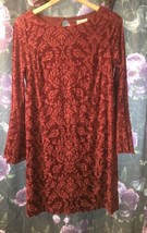 Beautiful Beige By ECI Dress Red Velvet Damask Bell Sleeves Gothic Exc PO - £15.81 GBP