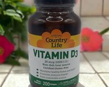 Country Life Vitamin D3 1000 IU 200 Softgels Gluten-Free, Milk-Free Exp ... - $15.83