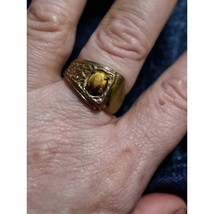 Gorgeous unisex tiger&#39;s eye gold plated ring - £37.11 GBP