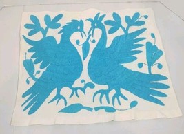 Otomi Hand Embroidered Placement Teal Yarn Birds on Cream Backing 15&quot;x13&quot; - £18.27 GBP