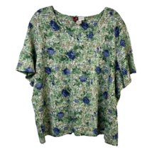 JM Collection Womens Blouse Green Floral Square Embossed Knit T-shirt Plus 3X - £14.89 GBP