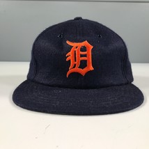 Vintage Detroit Tigers Fitted Hat Blue Orange Log Wool Rayon Leather Sweat Band - £149.27 GBP