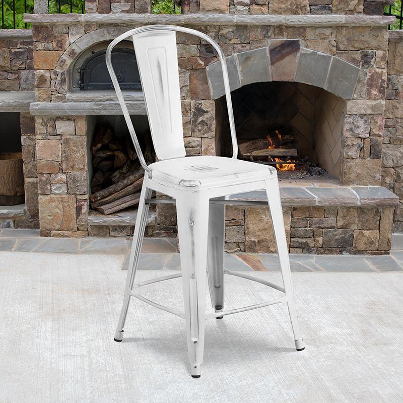 Distressed White Metal Stool ET-3534-24-WH-GG