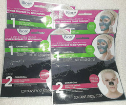 4 Pack Lot of Biore 2-step Charcoal Pore Kit , Self Heating Mask + Pore Strip - £10.10 GBP