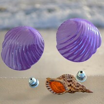 Vintage Natural Clam Shells Purple Post Pierced Earrings Fashion Beach O... - €70,01 EUR