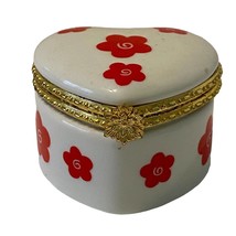 White Porcelain Heart Shaped Candle Collection Hinged Trinket Box Red Flowers - £4.60 GBP