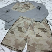 Men&#39;s Fila Grey Khaki Camouflage Pullover Short Set - £118.03 GBP