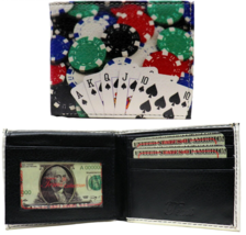 Poker Chips Royal Flush Las Vegas Leather Bi-Fold Bifold Wallet - £7.50 GBP