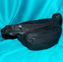 Genuine Black Leather Waist Utility Belt Festival Travel Bag Fanny Pack Unisex - £39.30 GBP