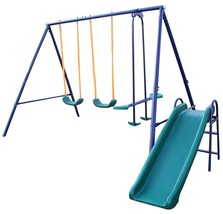A-Frame Metal Swing Set w/ Slide (Blue, Green, Orange) - £184.50 GBP