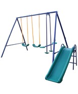 A-Frame Metal Swing Set w/ Slide (Blue, Green, Orange) - £184.11 GBP