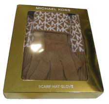 Genuine Michael Kors Camel Cream 3 Piece Scarf Hat &amp; Gloves Set New In Gift Box - £39.48 GBP