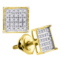 Yellow-tone Sterling Silver Womens Round Diamond Square Cluster Stud Earrings - £39.78 GBP