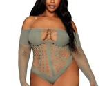 SEAMLESS LONG SLEEVE TEDDY WITH REMOVEABLE GOLD HALTER CHAIN QUEEN SIZE - $25.73