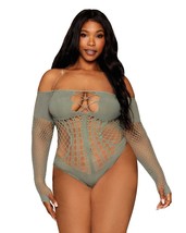 Seamless Long Sleeve Teddy With Removeable Gold Halter Chain Queen Size - £20.32 GBP