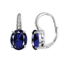 5CT Lab-Created Sapphire Drop/Dangle Leverback Earrings 14K Gold Plated Silver - £167.63 GBP