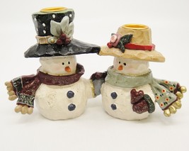 Vintage Kurt Adler Mr &amp; Mrs Snowman Candle Holder Christmas Hats 4.25&quot; w Box - £7.02 GBP