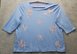 Talbots T Shirt Top Womens Petite 3X Blue Embroidered Floral Crew Neck Pullover - $23.12