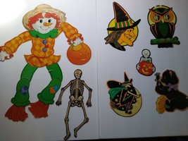 Vintage Halloween Diecuts Wall Decor Skeletons Witches Owls Scarecrow Lot of 7 - £27.55 GBP