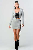 2 Piece Set With Cropped Long Sleeve Shirt With Pu Leather Detail Matching Mini  - £35.47 GBP