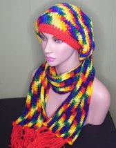 Handmade Fiesta rasta slouch hat and scarf - £11.81 GBP
