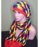 Handmade Fiesta rasta slouch hat and scarf - £11.96 GBP