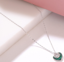 925 Sterling Silver Malachite Heart Love Pendant Necklace Jewelry For Wo... - $90.99 CAD