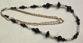 Vintage 2 necklaces Black Faux Pearl Gold tone Beaded Necklaces 30&quot; &amp; 24... - £10.18 GBP